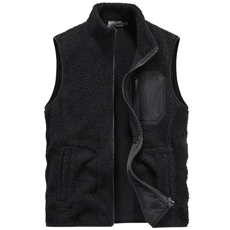 Warm Winter Fleece Vest for Men – Heated, Multi-Pocket Casual Waistcoat for Cycling, Plus Size Options C5