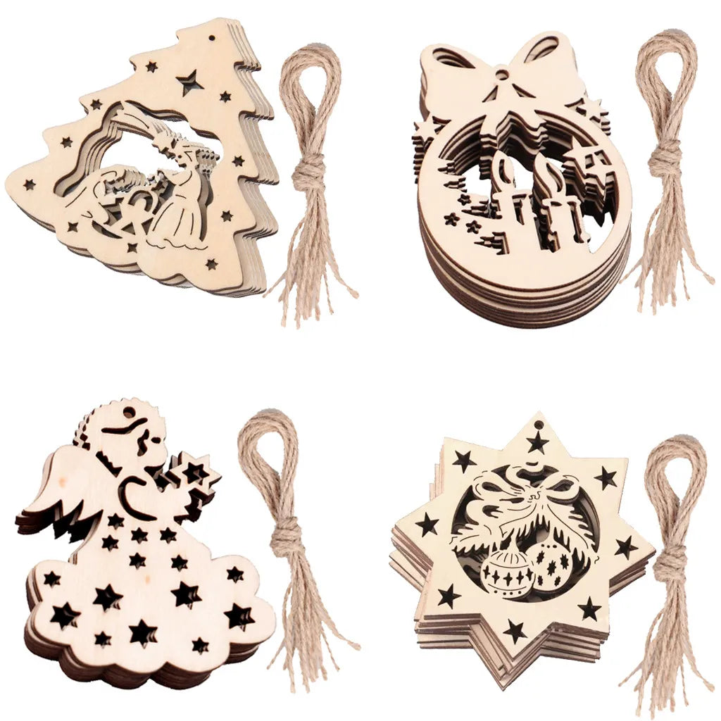 10-Pack 8cm Unfinished Wooden Cutouts: DIY Christmas Hanging Ornaments and Gift Tags for Xmas Tree Decor