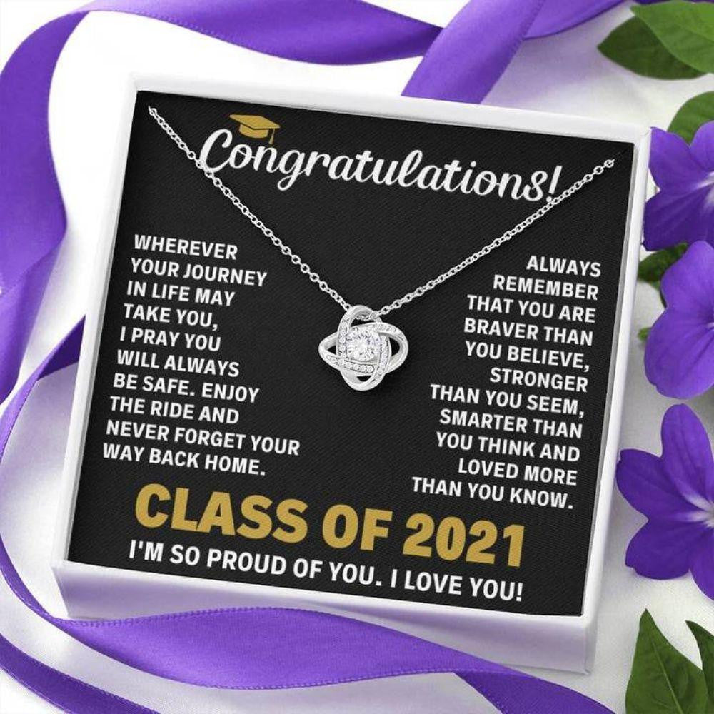 Daughter Necklace, Son Necklace, Class Of 2021 Braver Love Knot Necklace Gift For Daughter Son