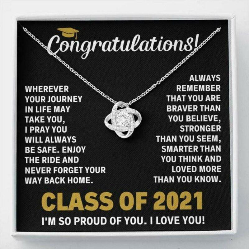 Daughter Necklace, Son Necklace, Class Of 2021 Braver Love Knot Necklace Gift For Daughter Son