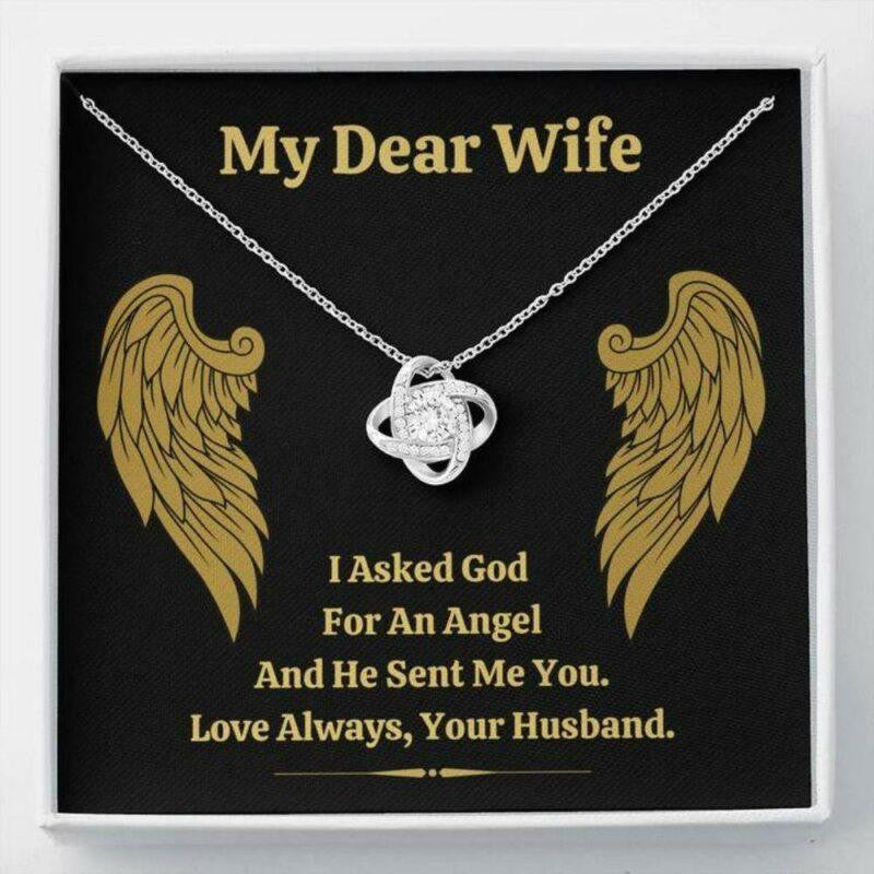 Wife Necklace, Dear Wife Angel Love Knot Necklace Gift