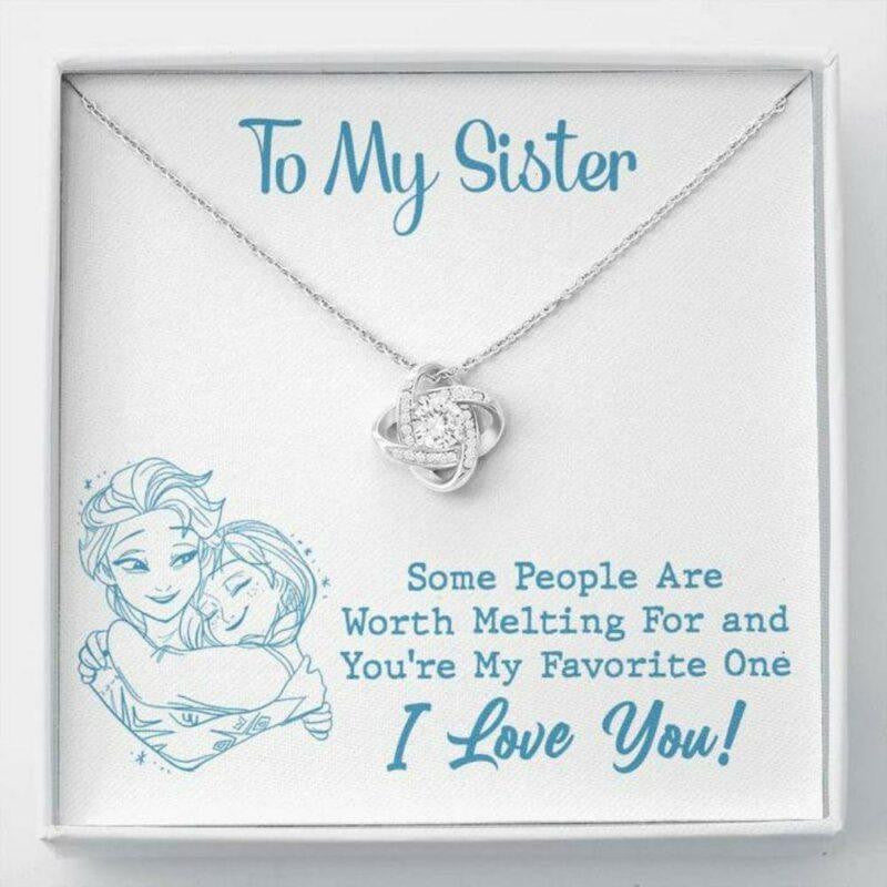 Sister Necklace, To My Sister Necklace Worth Melting Hug Sky Blue Love Knot Necklace Gift