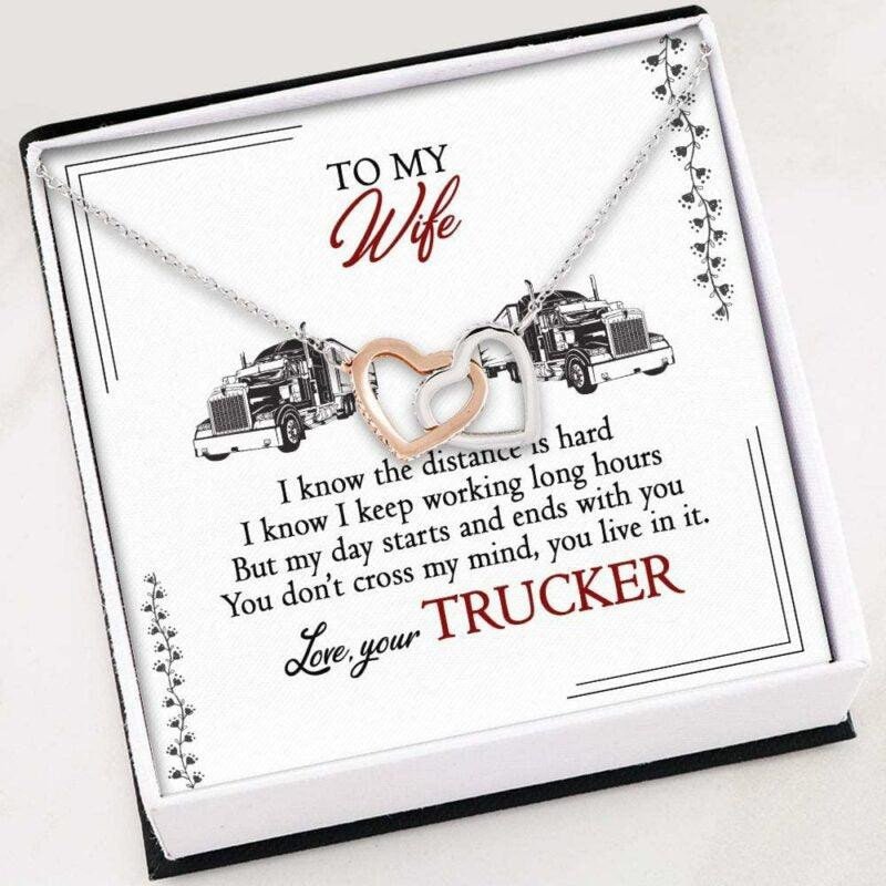 Wife Necklace, Necklace For Women Girl � Trucker�s Wife Necklace Gift For Wife � Interlocking Hear