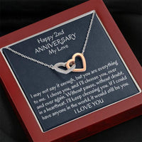 Thumbnail for Wife Necklace, Happy 2nd Wedding Anniversary Interlocking Hearts Wife Gift, Two Year Anniversary Necklace Gift For Her Anniversary