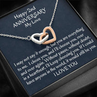 Thumbnail for Wife Necklace, Happy 2nd Wedding Anniversary Interlocking Hearts Wife Gift, Two Year Anniversary Necklace Gift For Her Anniversary