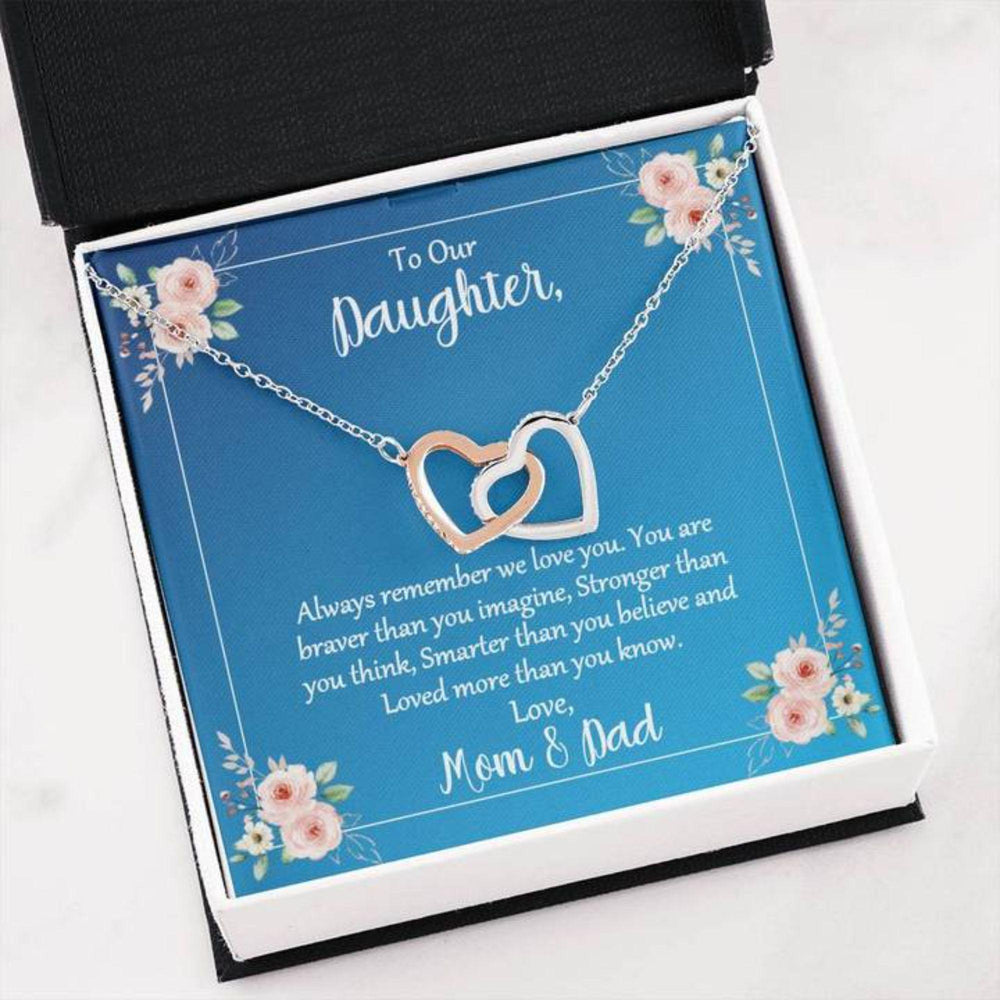 Daughter Necklace, To Our Daughter Joined Hearts Necklace Mom And Dad Stronger Than You Think