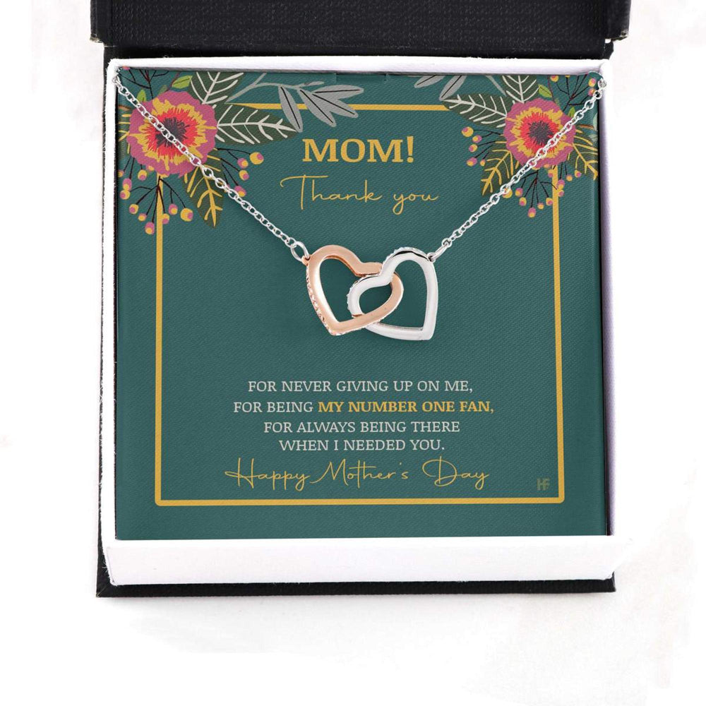 Mom Necklace, Gift For Your Mom On Mother�s Day With Floral Patterns  Interlocking Hearts Necklaces