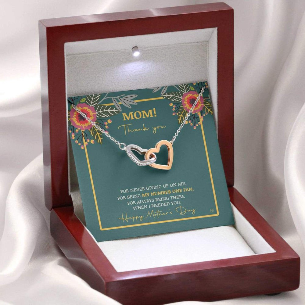 Mom Necklace, Gift For Your Mom On Mother�s Day With Floral Patterns  Interlocking Hearts Necklaces