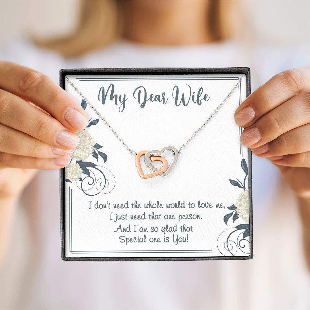 Wife Necklace � My Dear Wife Valentines Day � Interlocking Heats Necklace With Gift Box