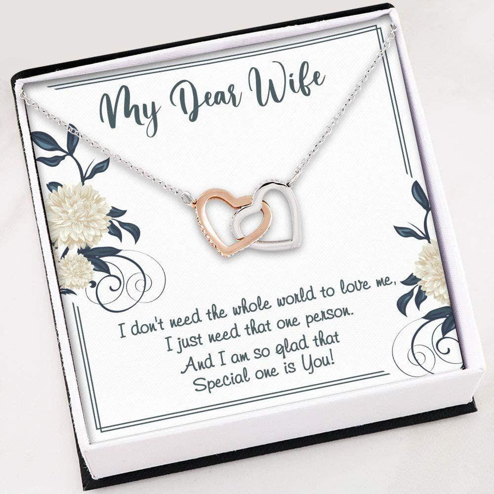 Wife Necklace � My Dear Wife Valentines Day � Interlocking Heats Necklace With Gift Box
