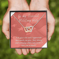 Thumbnail for Wife Necklace, Gift Necklace For Wife Deployment Patriotic Interlocking Hearts Necklace