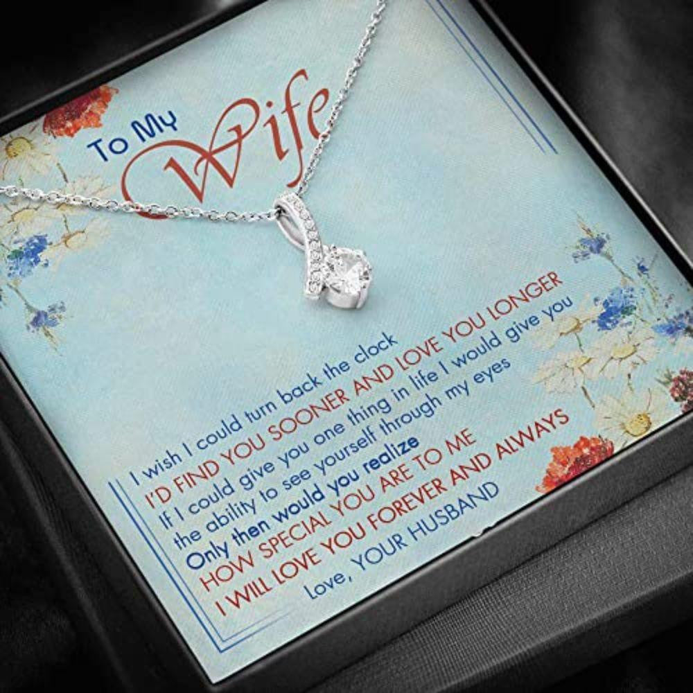 Wife Necklace, To My Wife Necklace Gift For Wife From Husband I Wish I Could Turn Back The Clock Necklace