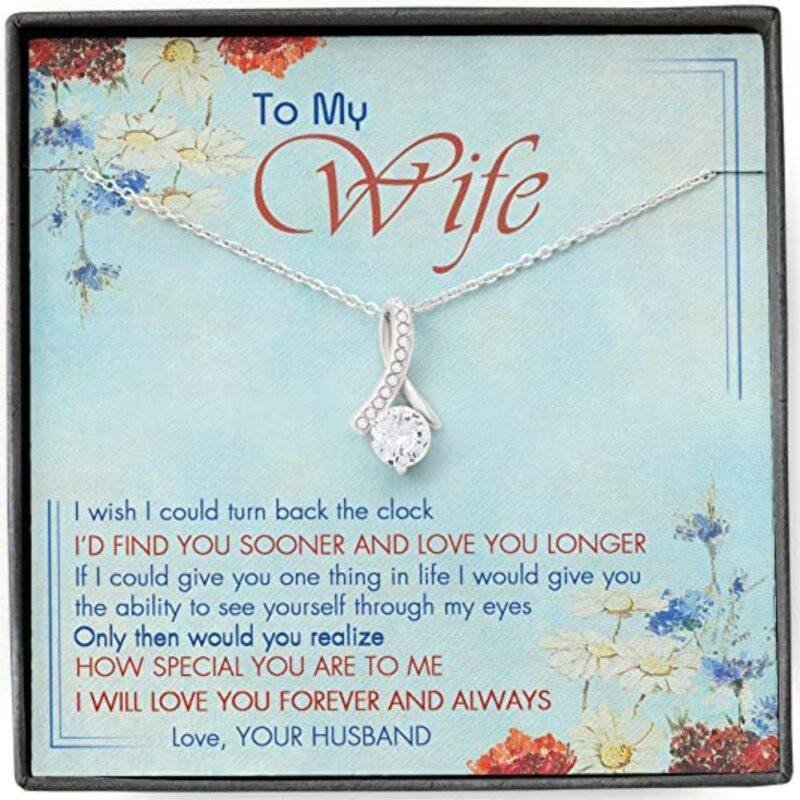 Wife Necklace, To My Wife Necklace Gift For Wife From Husband I Wish I Could Turn Back The Clock Necklace