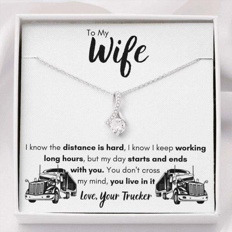 Wife Necklace, To My Wife Love Your Trucker Necklace. Gift For Wife Of A Trucker