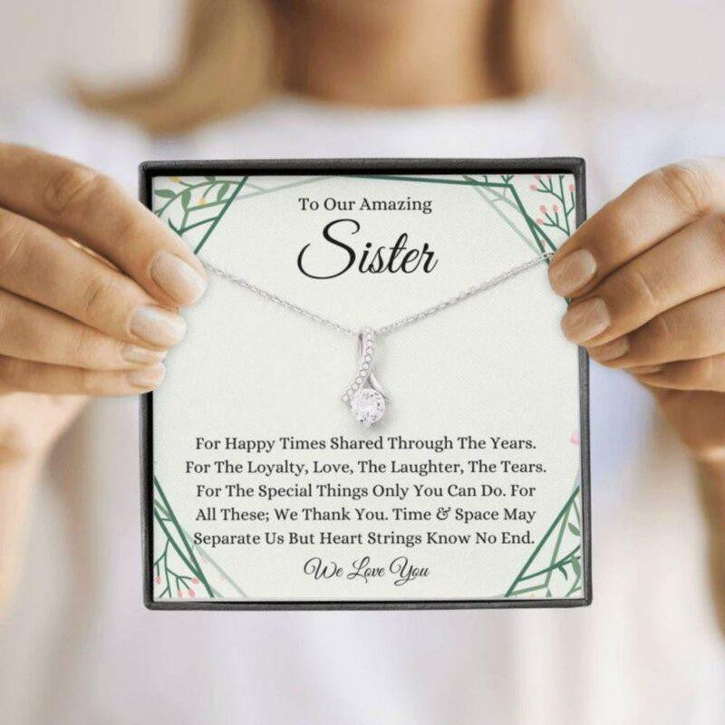 Sister Necklace, Petit Ribbon Necklace Gift To Our Sister Birthday Gift To Sister From Siblings Gift Necklace