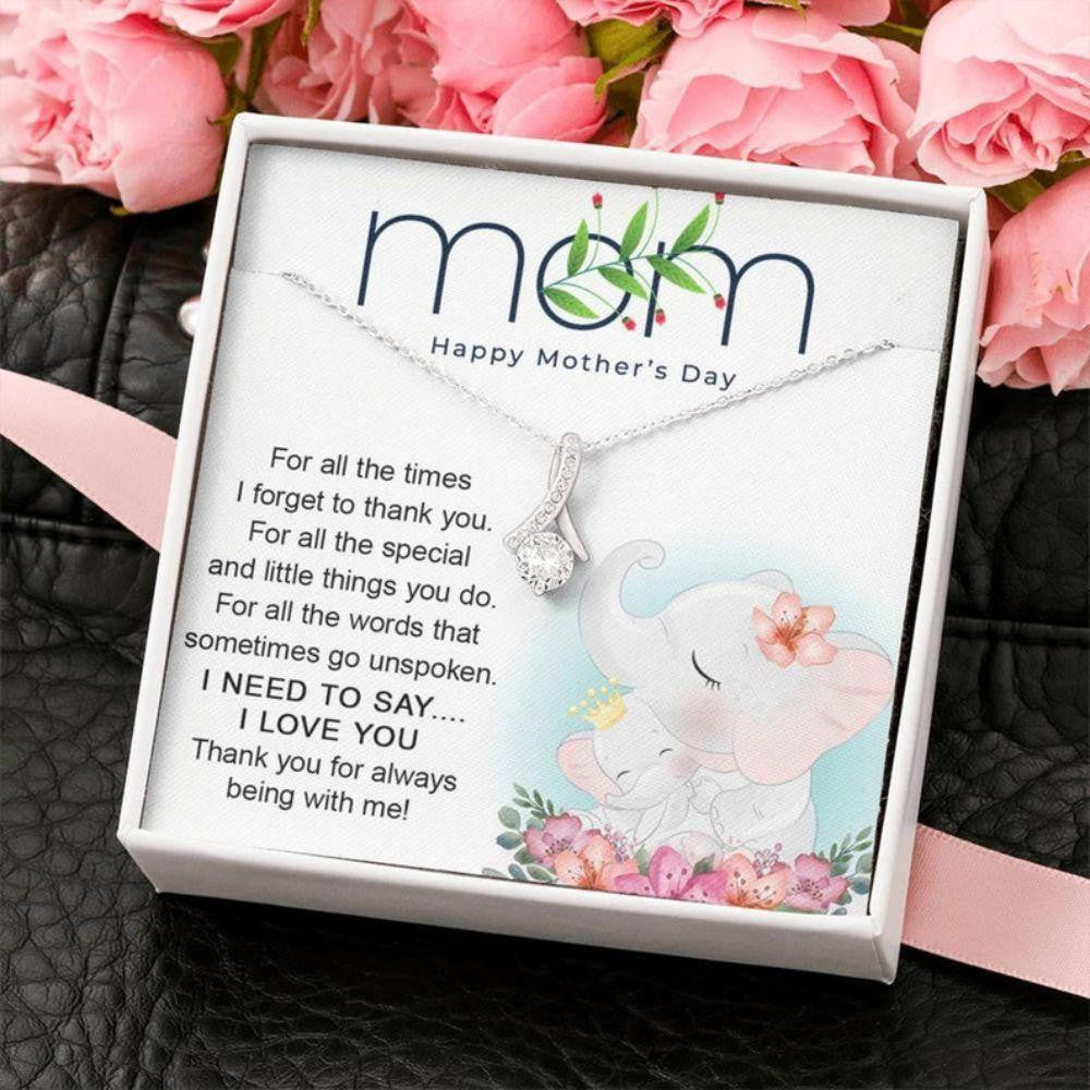 Mom Necklace, Mothers Day Necklace For Mom, Happy Mothers Day Gift For Mom, Elephant Ribbon Necklace For Mom