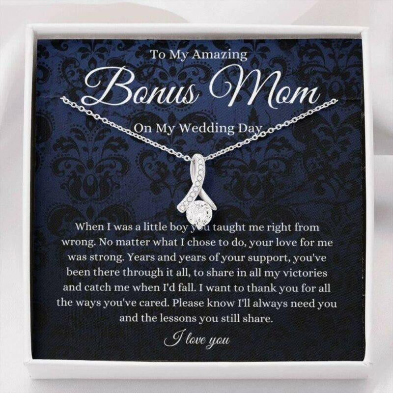 Bonus Mom Necklace, To Bonus Mom On My Wedding Day Necklace, Gift For Stepmother Of The Groom Gift From Stepson