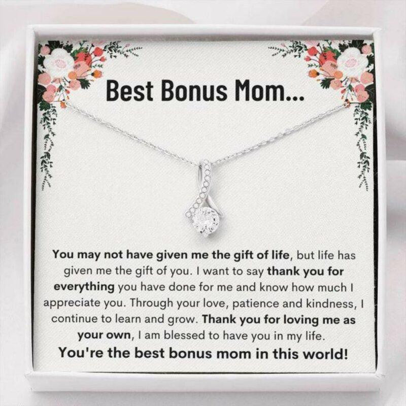 Bonus Mom Necklace, Best Bonus Mom �Learn And Grow� Alluring Beauty Necklace Gift