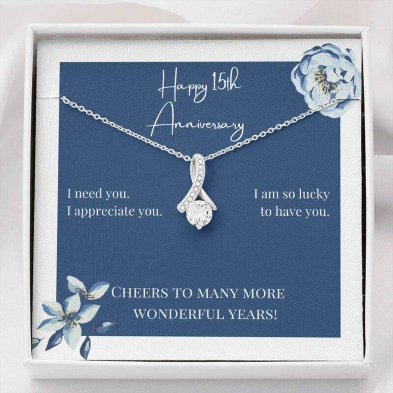 Wife Necklace, To My Wife Necklace Gift � Happy 15th Anniversary Cheers Sparkle Ribbon Necklace