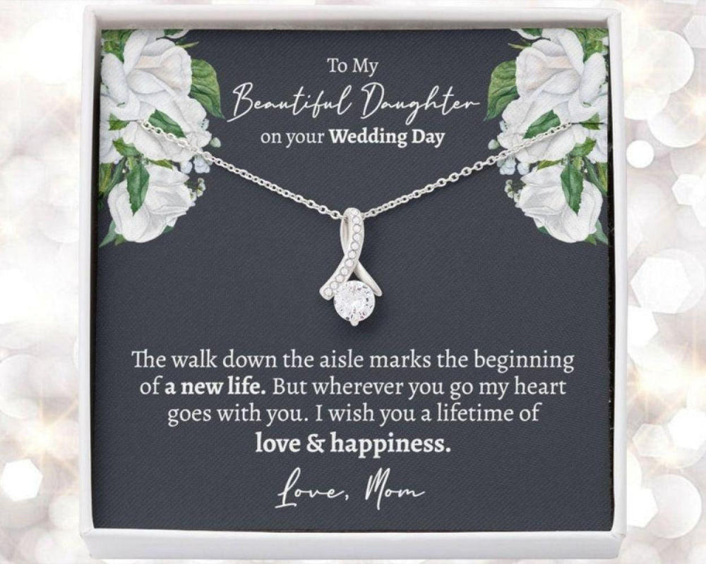 Mom Necklace, Sentimental Daughter Wedding Day Gift, Mother Of The Bride Gift, Wedding Gift For Daughter From Mom, Mother To Bride Gifts