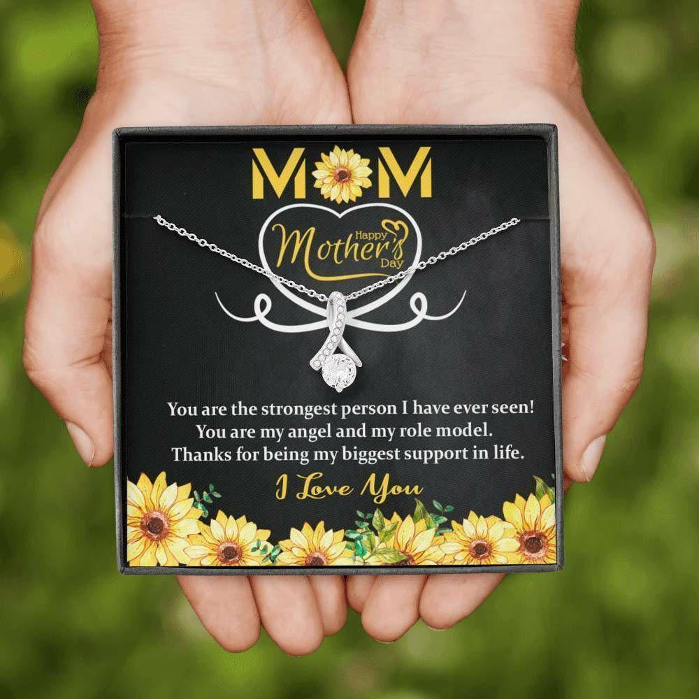 Mom Necklace, Mothers Day Gift Mom Jewelry CZ Necklace SunFlower Msg Card