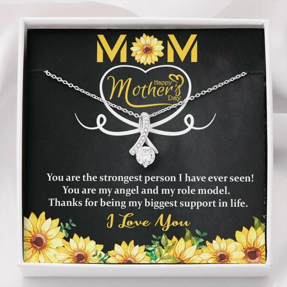 Mom Necklace, Mothers Day Gift Mom Jewelry CZ Necklace SunFlower Msg Card