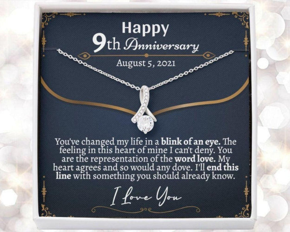 Wife Necklace, Personalized 9 Year Anniversary Necklace For Wife, 9th Wedding Anniversary Necklace, Ninth Year Anniversary Necklace For Her