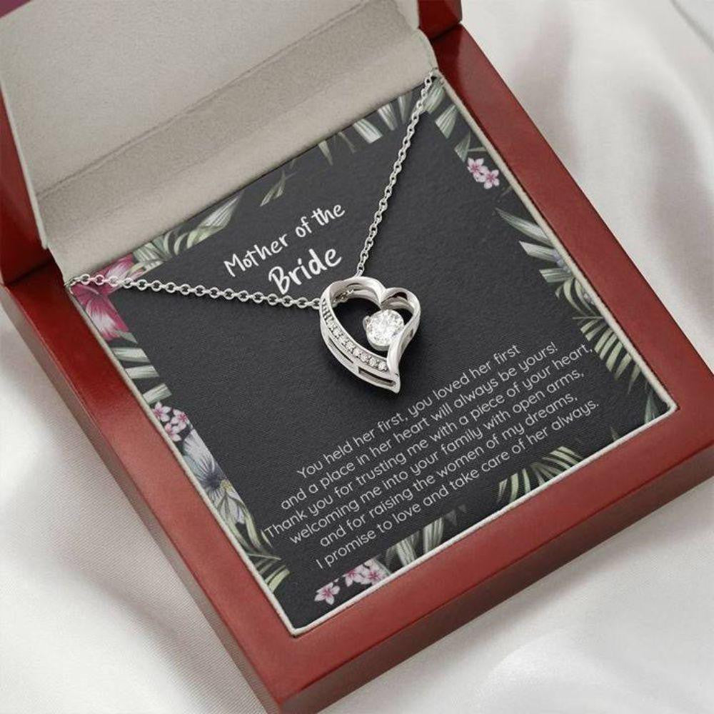Mom Necklace, Gift For Mother Of The Bride, You Held Her First, CZ Pendant Heart Necklace
