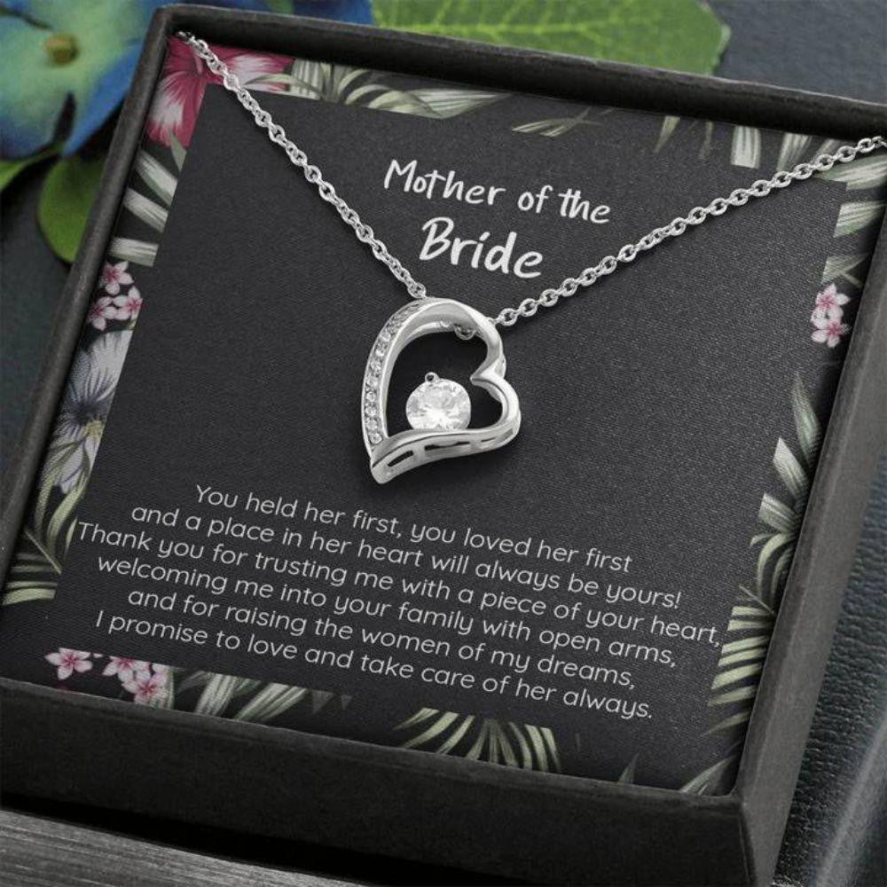 Mom Necklace, Gift For Mother Of The Bride, You Held Her First, CZ Pendant Heart Necklace
