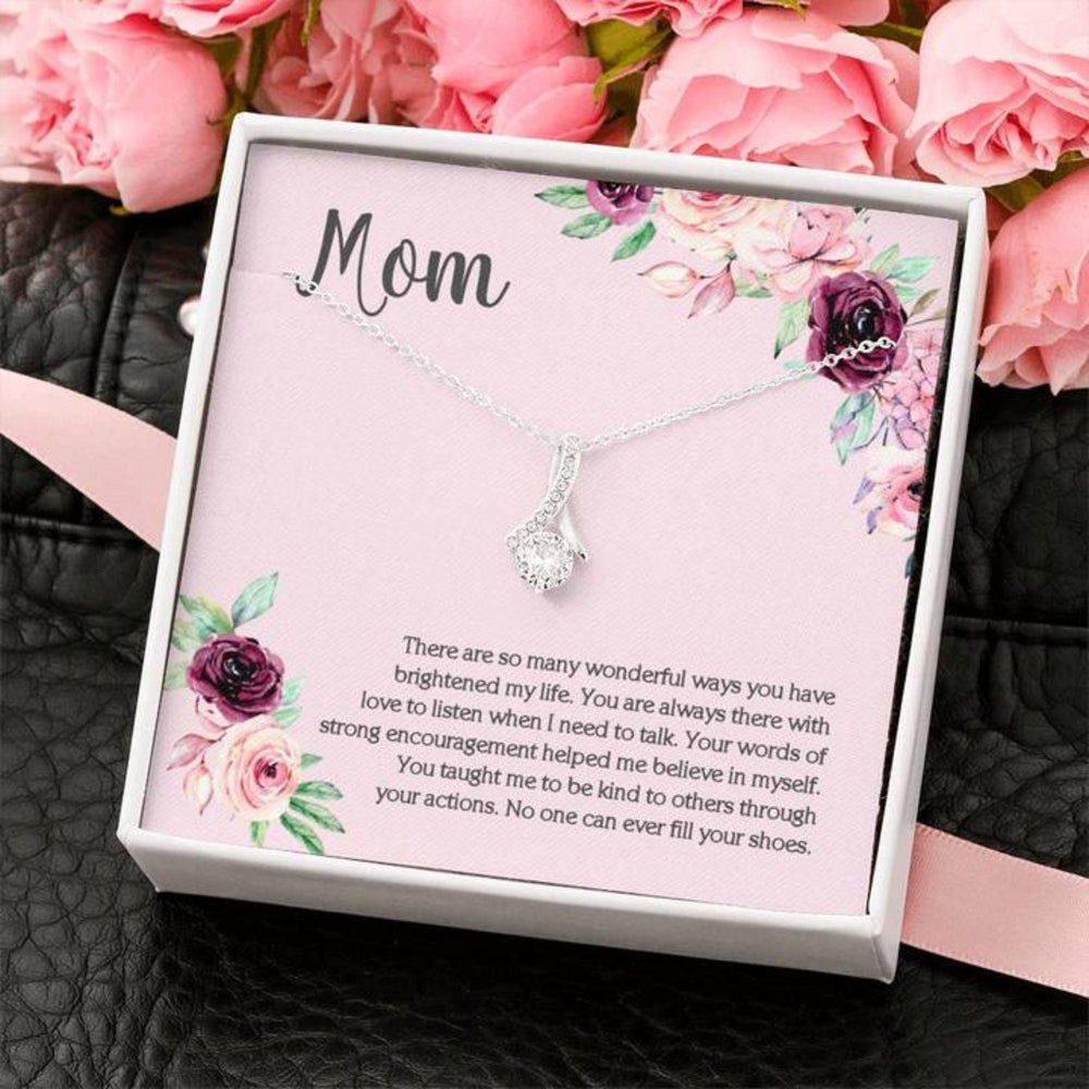 Mom Necklace, Cubic Zirconia Pendant Necklace For Mom On Floral