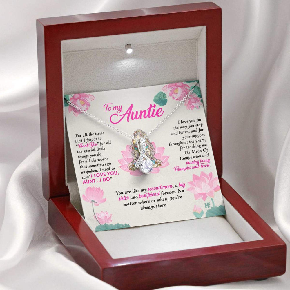 Aunt Necklace, Gift For Your Beautiful Auntie On Mother�s Day With Lotus Illustration  Alluring Beauty Necklaces