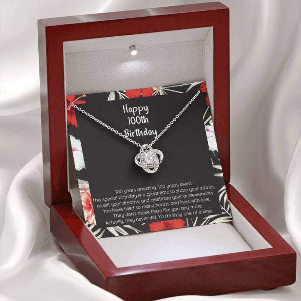Grandmother Necklace, 100th Birthday, 100 Amazing Years! CZ Knot Pendant Necklace