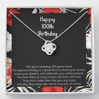 Thumbnail for Grandmother Necklace, 100th Birthday, 100 Amazing Years! CZ Knot Pendant Necklace