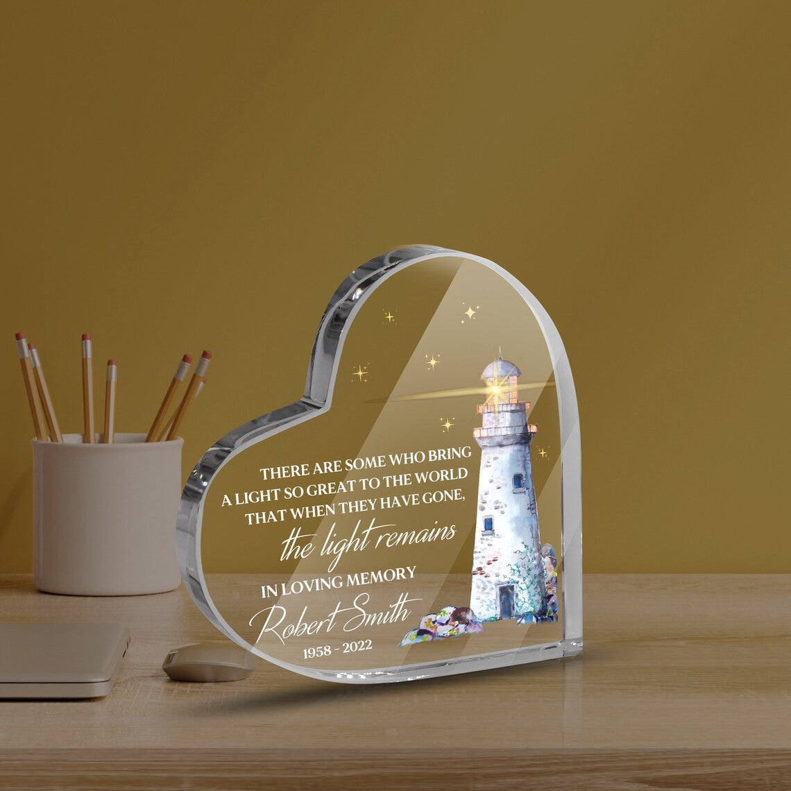 Personalized Memorial Heart Shaped Acrylic, Lighthouse Memorial Sign, Memorial Heart Plaque, Retirement Gift
