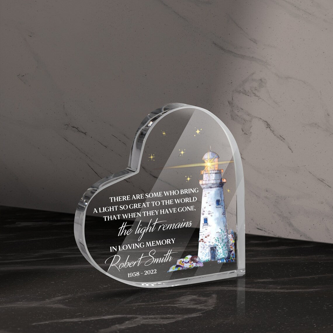 Personalized Memorial Heart Shaped Acrylic, Lighthouse Memorial Sign, Memorial Heart Plaque, Retirement Gift