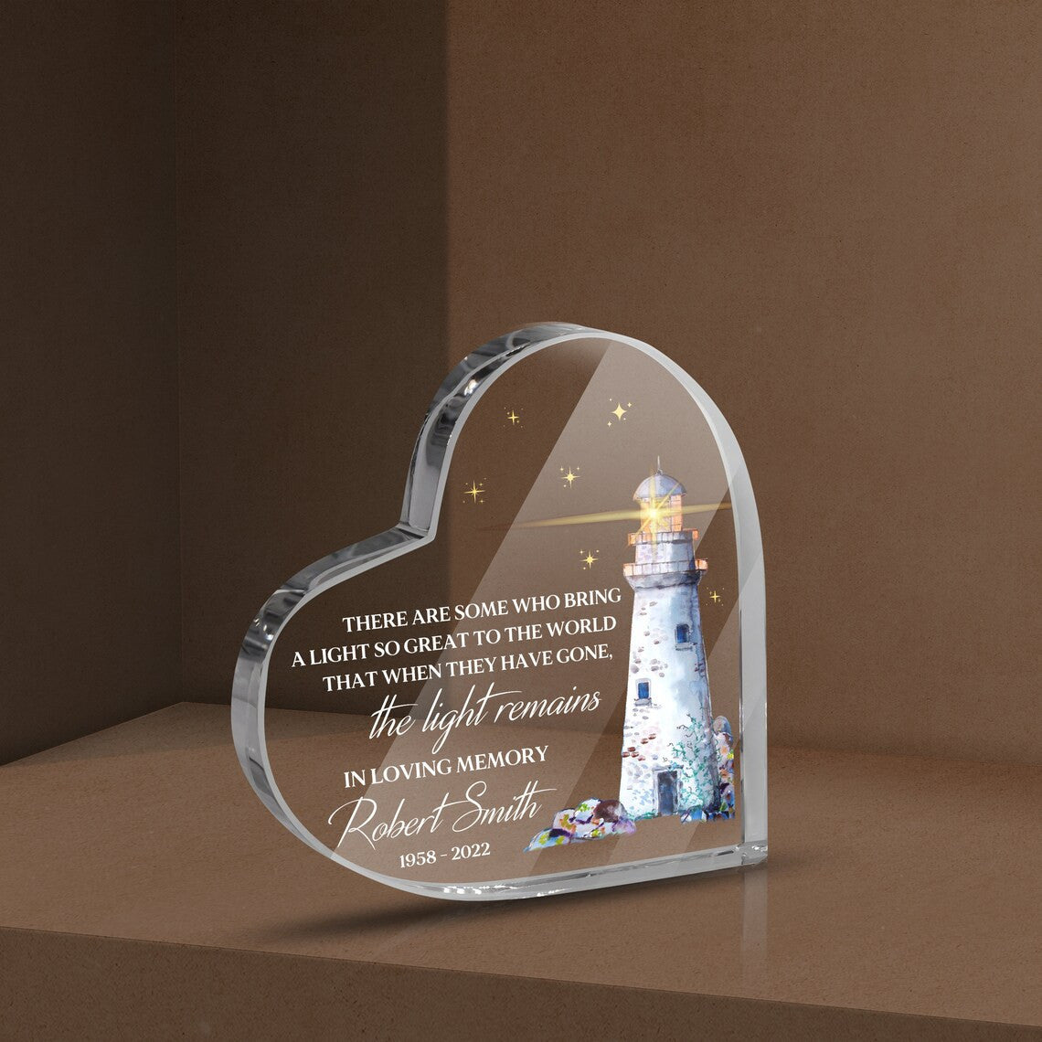 Personalized Memorial Heart Shaped Acrylic, Lighthouse Memorial Sign, Memorial Heart Plaque, Retirement Gift