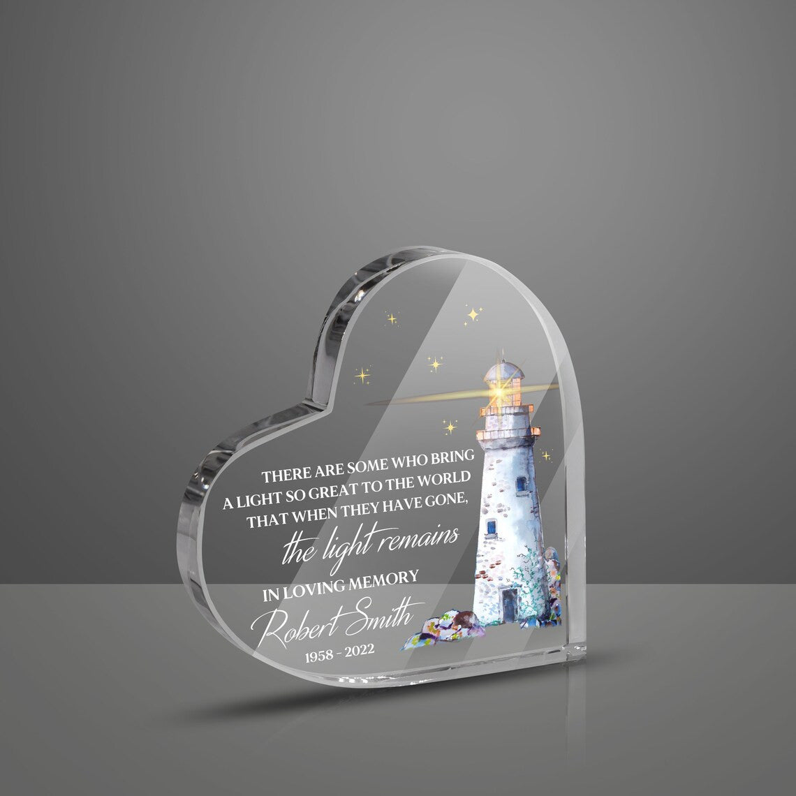 Personalized Memorial Heart Shaped Acrylic, Lighthouse Memorial Sign, Memorial Heart Plaque, Retirement Gift