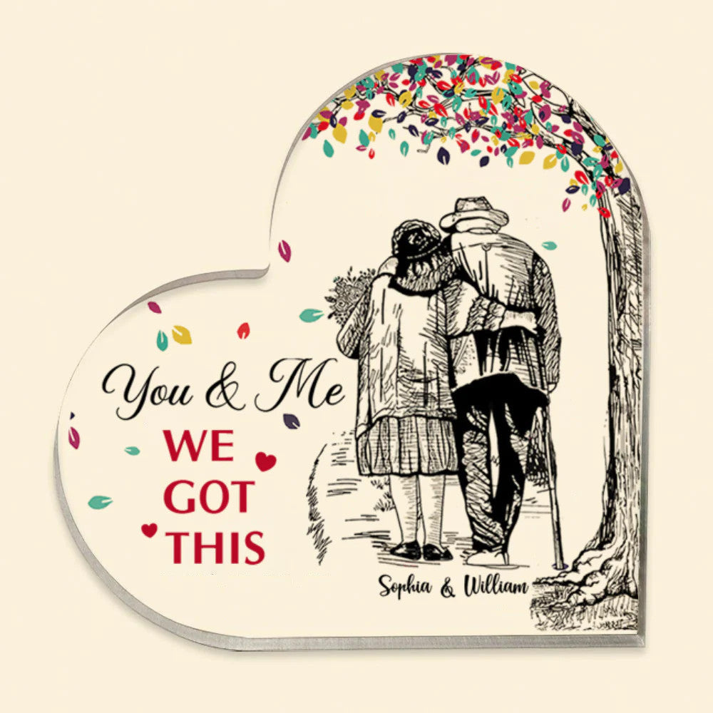 You & Me We Got This Personalized Heart Acrylic Plaque, Custom Name, Gift For Grandma and Grandpa, Anniversary Gift