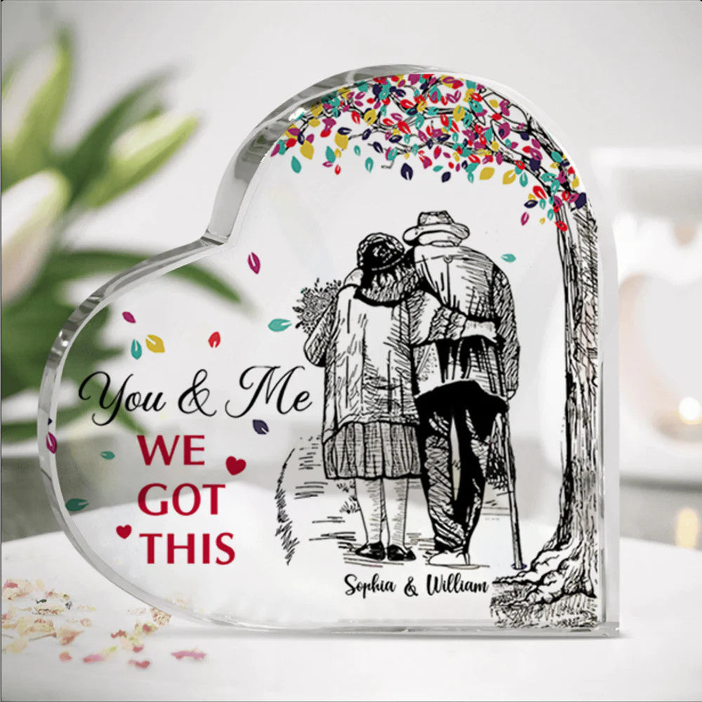 You & Me We Got This Personalized Heart Acrylic Plaque, Custom Name, Gift For Grandma and Grandpa, Anniversary Gift