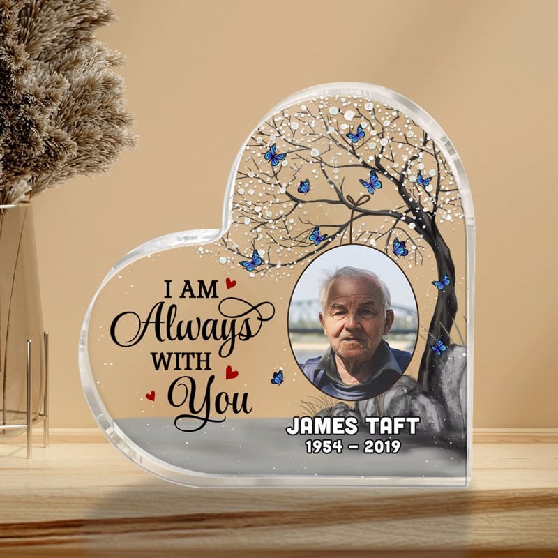 Sympathy Keepsake, Always With You Blossom Tree Photo Memorial Personalized Heart Plaque - Remembrance Gift