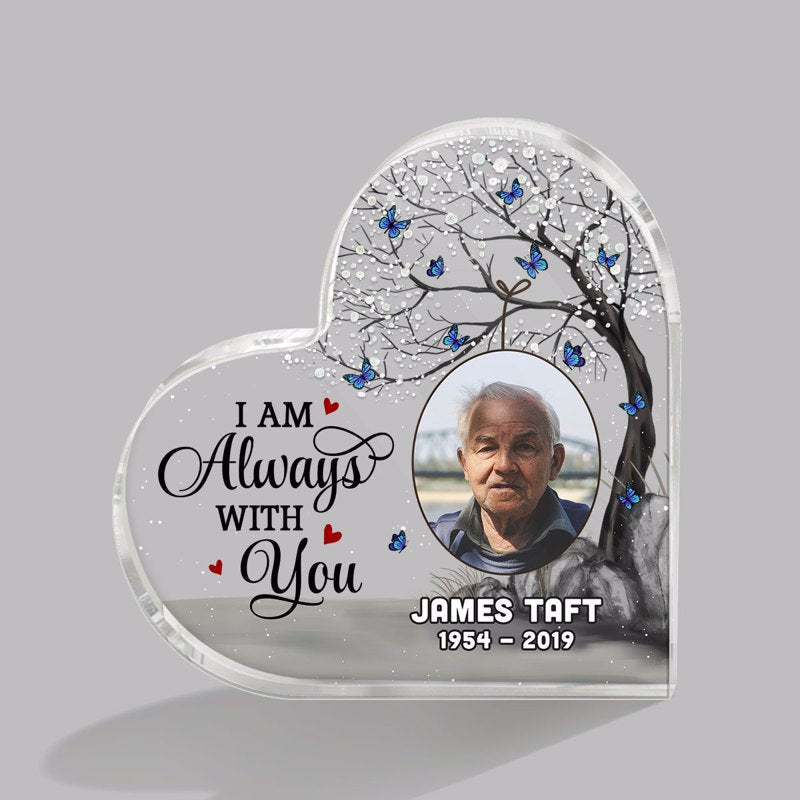 Sympathy Keepsake, Always With You Blossom Tree Photo Memorial Personalized Heart Plaque - Remembrance Gift