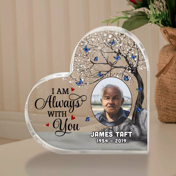 Sympathy Keepsake, Always With You Blossom Tree Photo Memorial Personalized Heart Plaque - Remembrance Gift