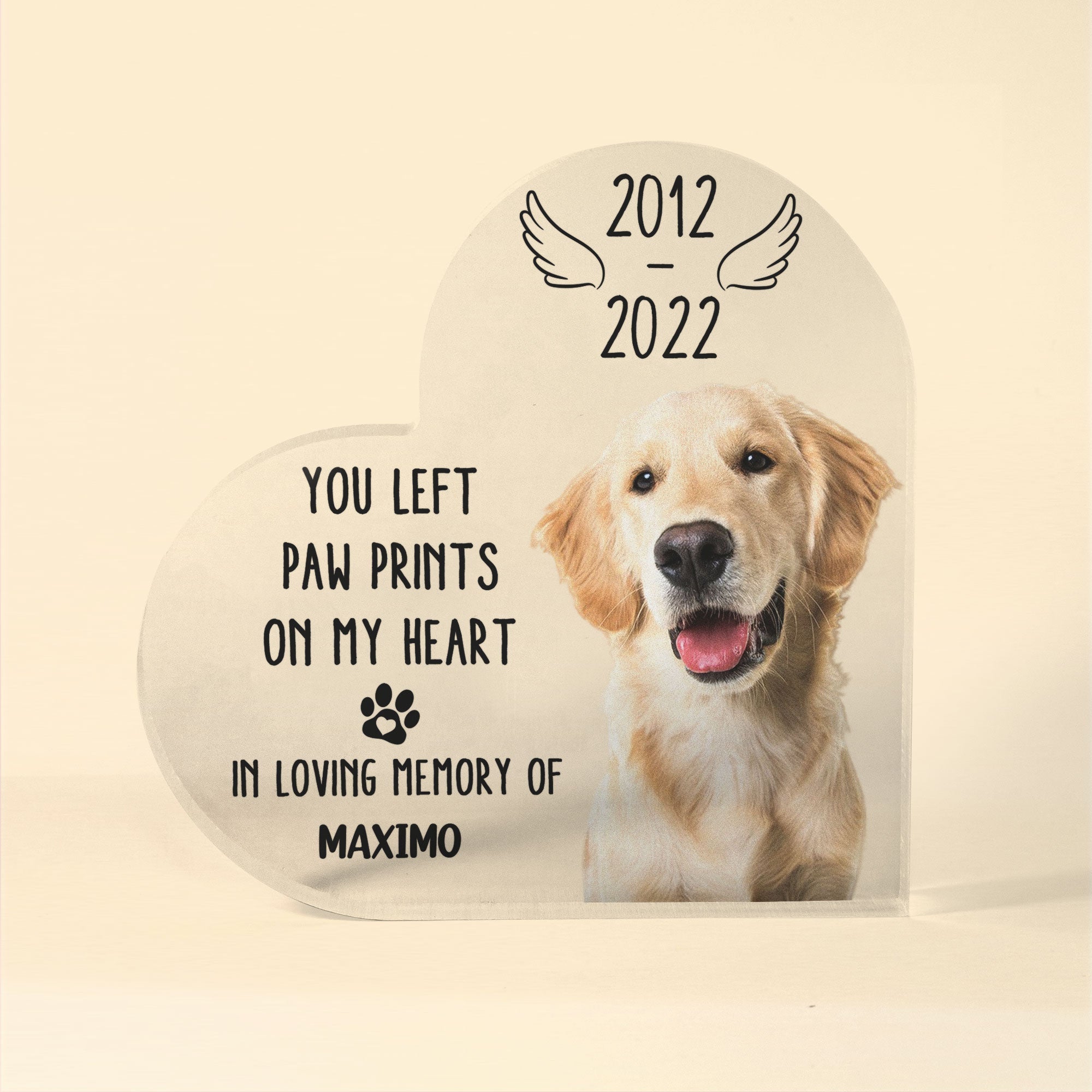 You Left Paw Prints On My Heart - Personalized Memorial Heart Acrylic Plaque, Loving Gift For Pet Loss Owners