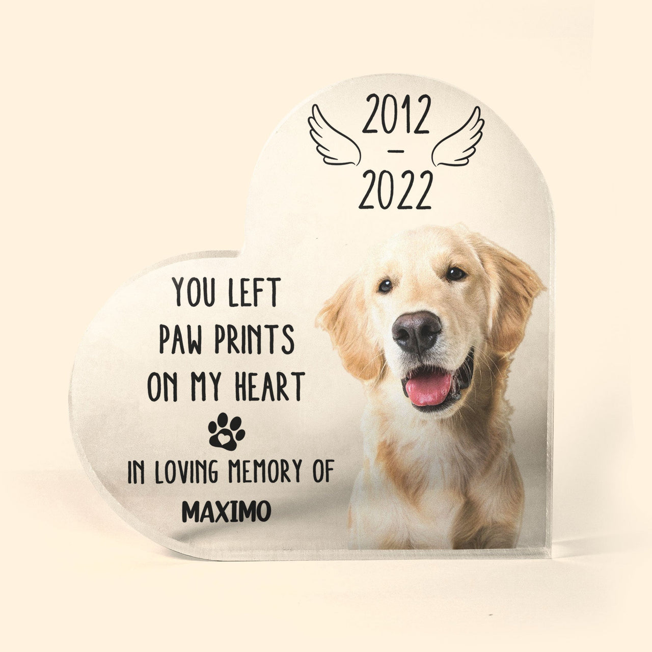 You Left Paw Prints On My Heart - Personalized Memorial Heart Acrylic Plaque, Loving Gift For Pet Loss Owners