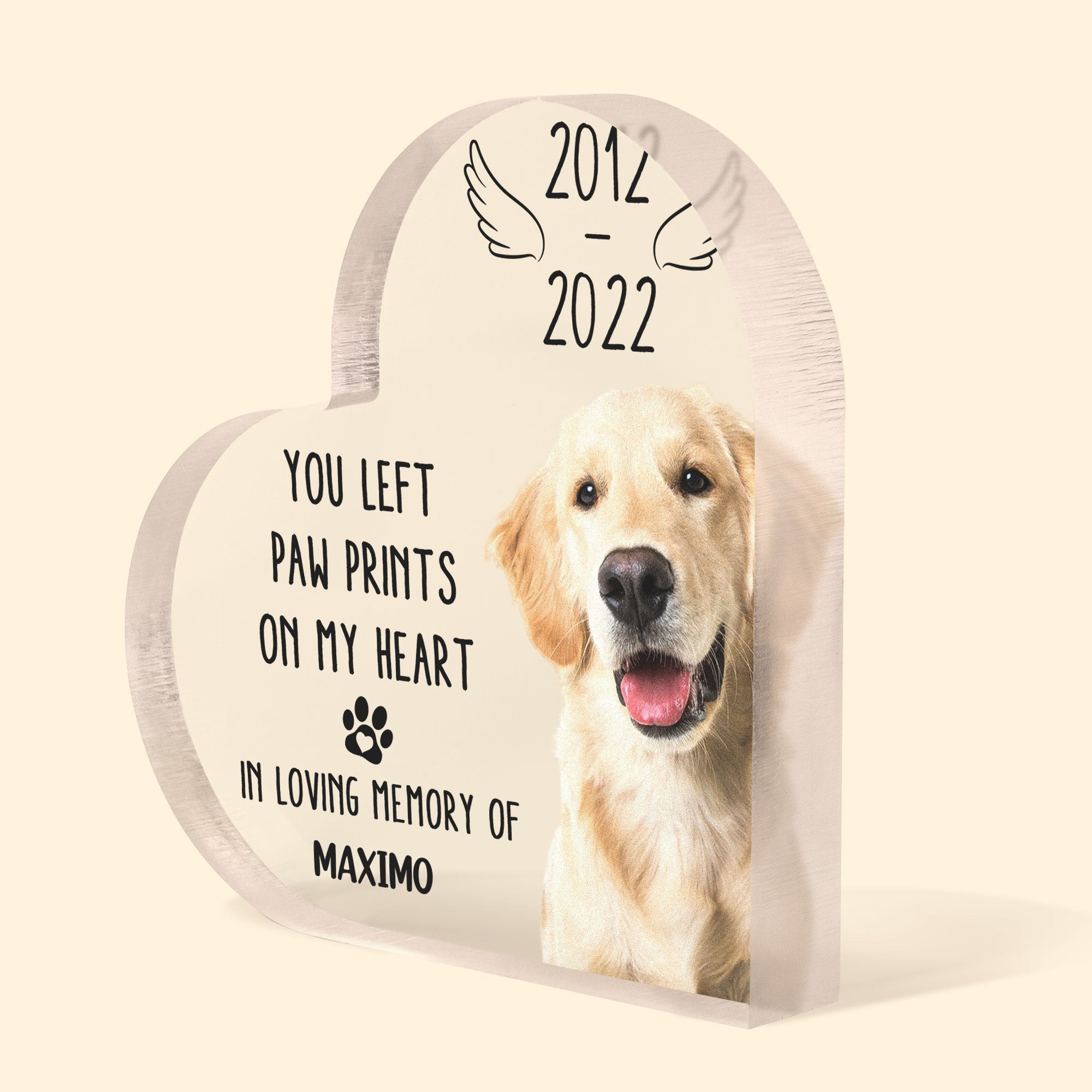 You Left Paw Prints On My Heart - Personalized Memorial Heart Acrylic Plaque, Loving Gift For Pet Loss Owners