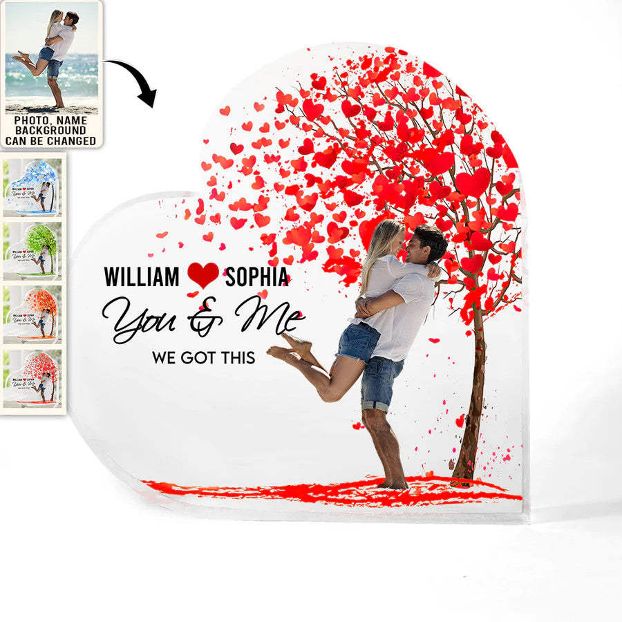 Women's Day, Valentine Gift You & Me We Got This Love - Personalized Heart Shaped Acrylic Plaque - Gift For Couple