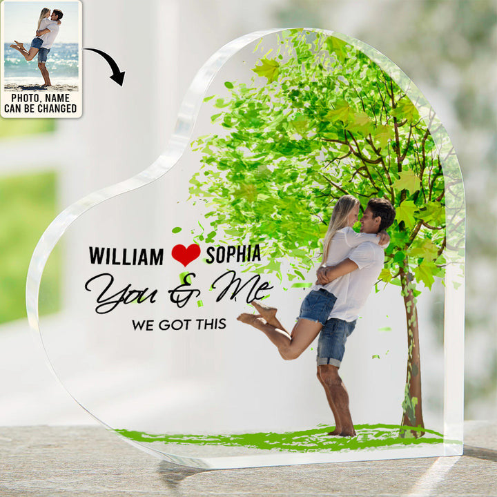 Women's Day, Valentine Gift You & Me We Got This Love - Personalized Heart Shaped Acrylic Plaque - Gift For Couple