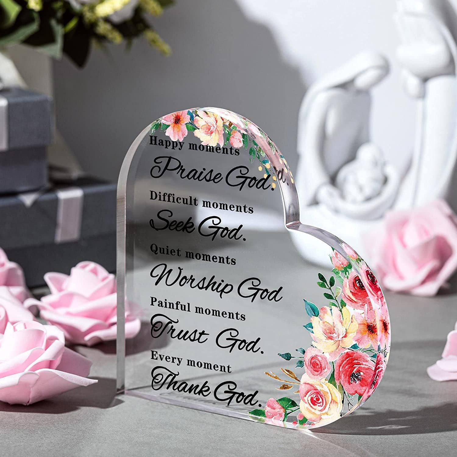 Yulejo Bible Verses Decor Christian -Inspirational Quotes Prayer Room - Heart Acrylic Plaque