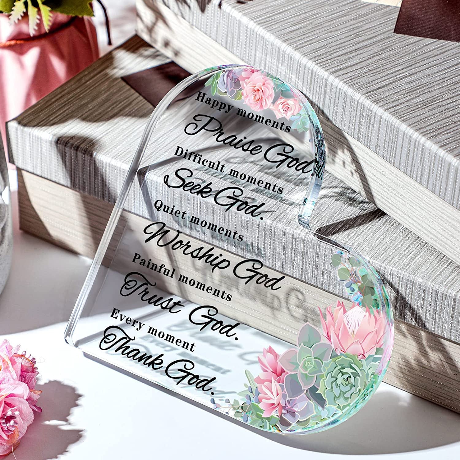 Yulejo Bible Verses Decor Christian -Inspirational Quotes Prayer Room - Heart Acrylic Plaque