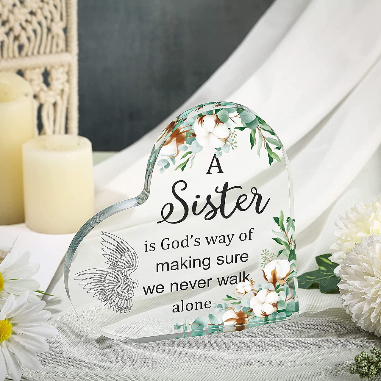 Yulejo Heart Sister - Gift from Sister - Keepsake, Paperweight, a Sister is God's Way of Making Sure We Never Walk Alone